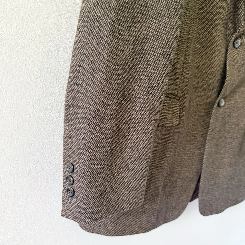 Stafford Mens 42L Wool Lambswool Blazer Sport Coat Tweed 2 Button Front Brown